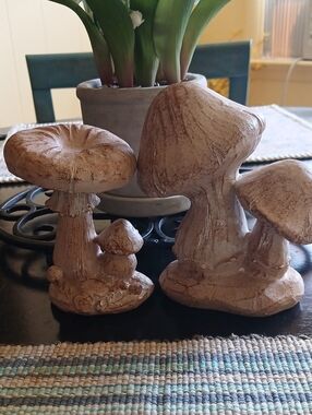 Neutral Brown Ceramic Mushroom Figurine Set - Decorative Home Accent